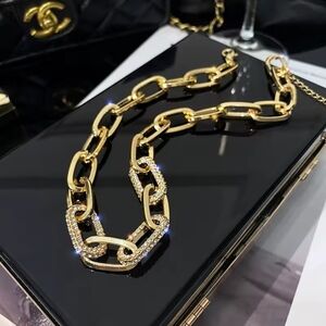 Gold Link Necklace with Pavé Crystal Links